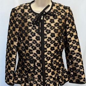 Red Valentino Jacquard Printed Floral Leopard Taffeta Peplum Jacket Size IT 42